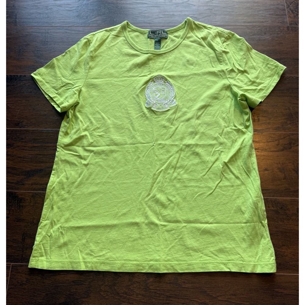 Y2K Ralph Lauren LRL Lauren Active Crest Tee Lime Green Preppy XL Shirt